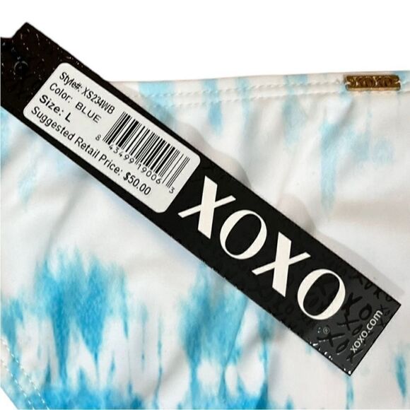 XOXO Blue Tie-Dye Cutout Side Hipster Bikini Bottoms, Size L, NWT - Picture 8 of 8